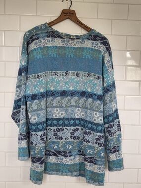 Men's Patterned Blue Crewneck Sweater